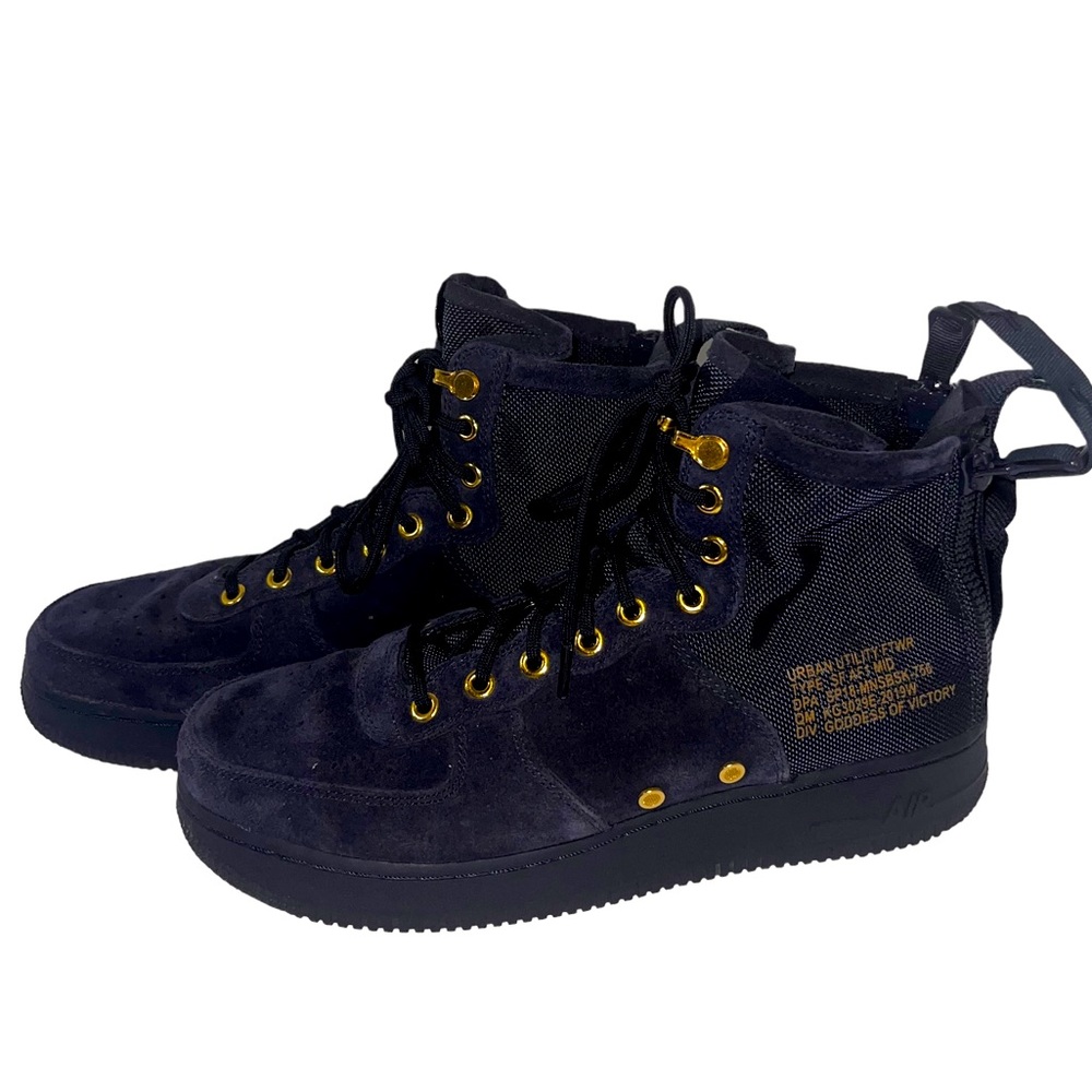 Nike SF/AF Air Force 1 Men’s Size9.5 Navy Blu/Gold Mid-Rise Sneakers Laced Shoes